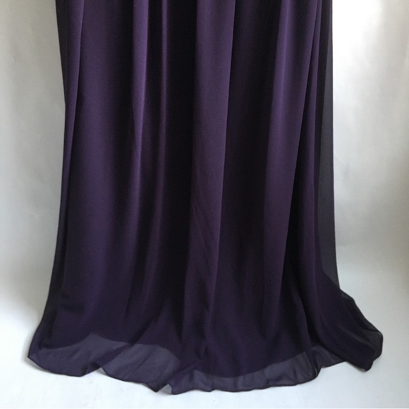 Bill Levkoff Barbara Chiffon One-Shoulder A-Line Princess Maxi Dress Plum 14 - Picture 10 of 17
